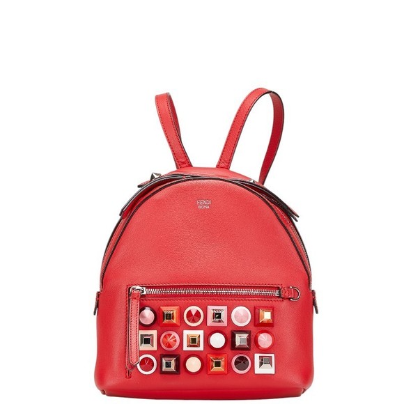 Fendi Backpack Studded Leather Red Chain - Picture 1 of 8